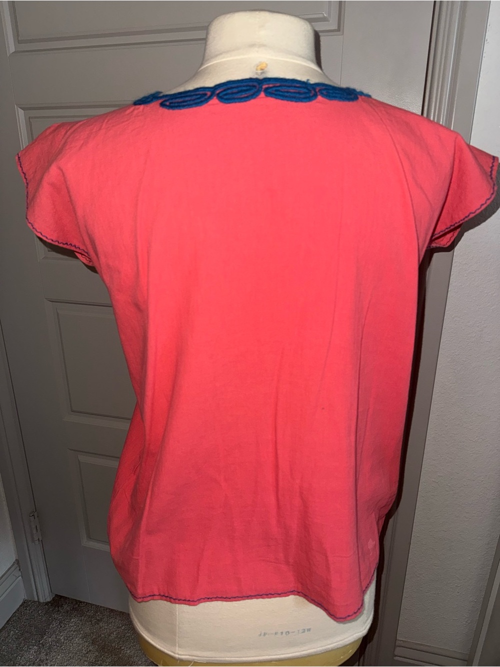 Handmade Embroidered, Huipil Top- coral - Picture 5 of 6